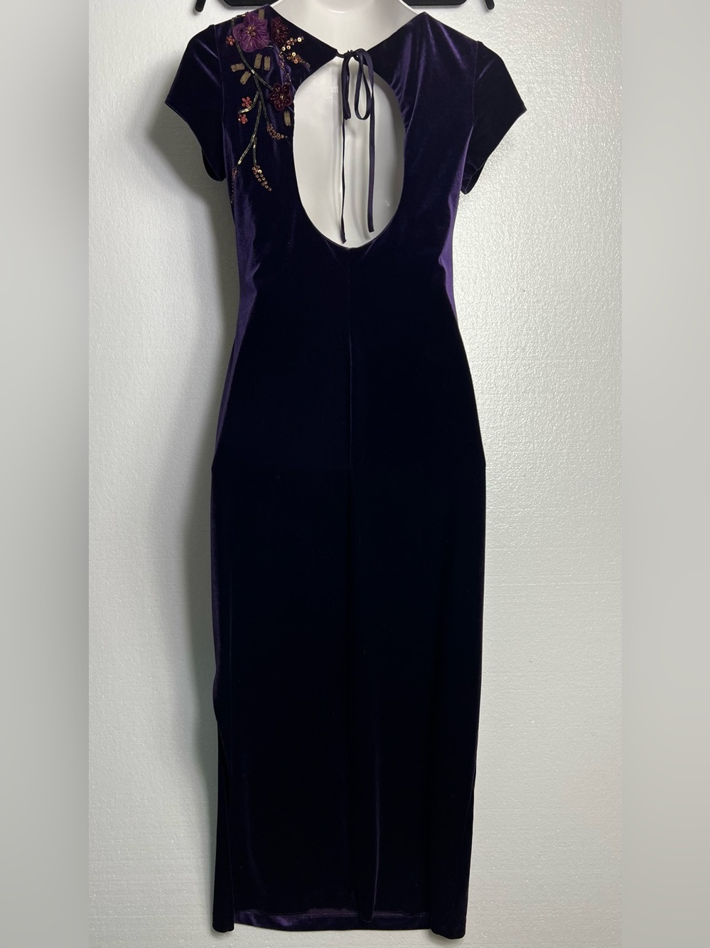 carole little purple velvet floral embroidered maxi dress size 6 - Picture 6 of 9